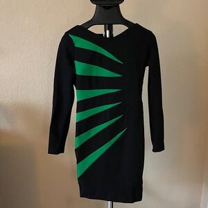 Chic Black and Green Long Sleeve Dress